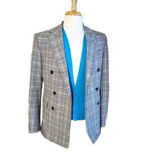 Mens Zara Double Breasted Plaid Sports Coat Blazer Jacket Double Vent Size 36R